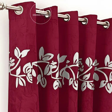 2 Pieces Luxury Floral Velvet Curtains Maroon