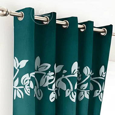 2 Pieces Luxury Floral Velvet Curtains Green