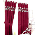 2 Pieces Luxury Floral Velvet Curtains Maroon